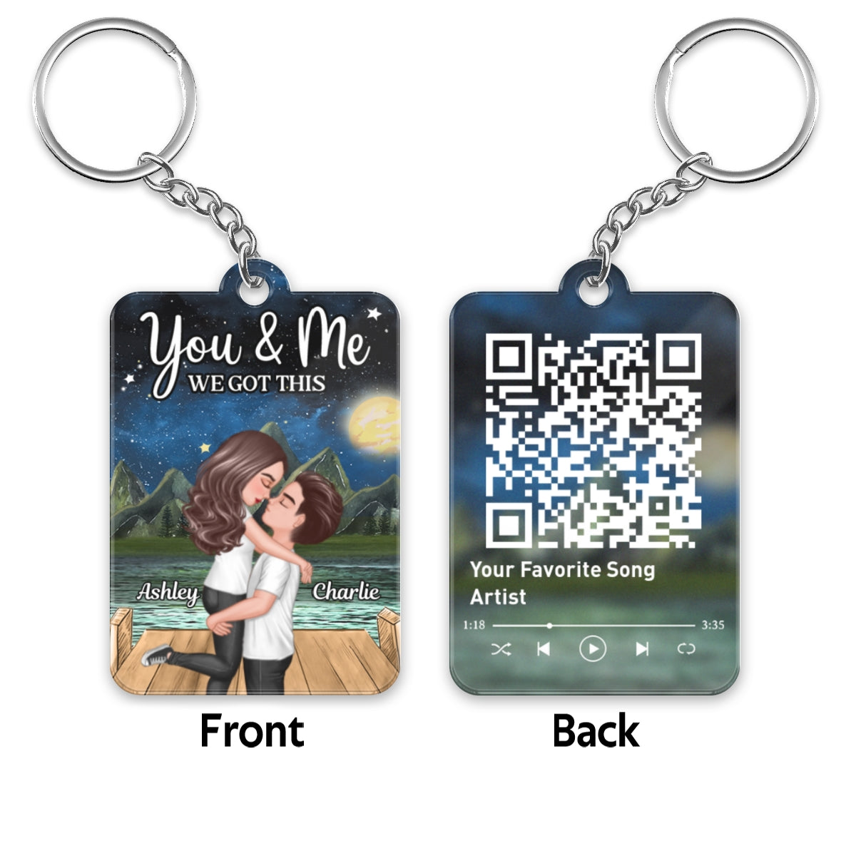 Doll Couple Kissing Hugging On The Brigde Moon Light Favorite Song QR CodePersonalized Acrylic Keychain