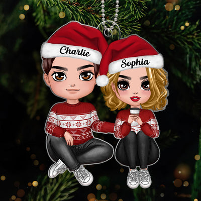 Doll Couple In Love Sitting Christmas Gift For Him For Her Personalized Acrylic Ornament
