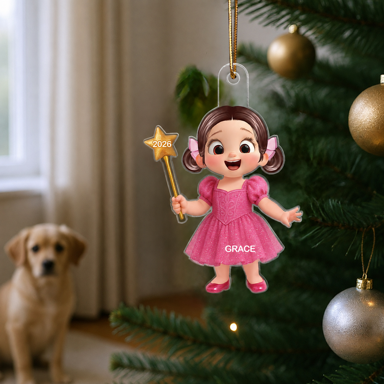 3D Effect Little Girl Mermaid Christmas Personalized Acrylic Ornament