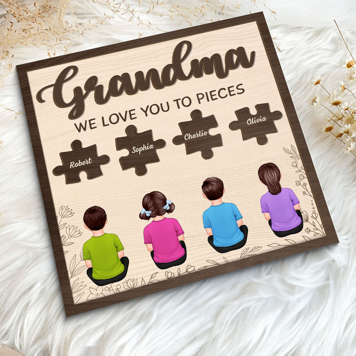 Grandma We Love You To Pieces Personalized 2-Layer Wooden Plaque