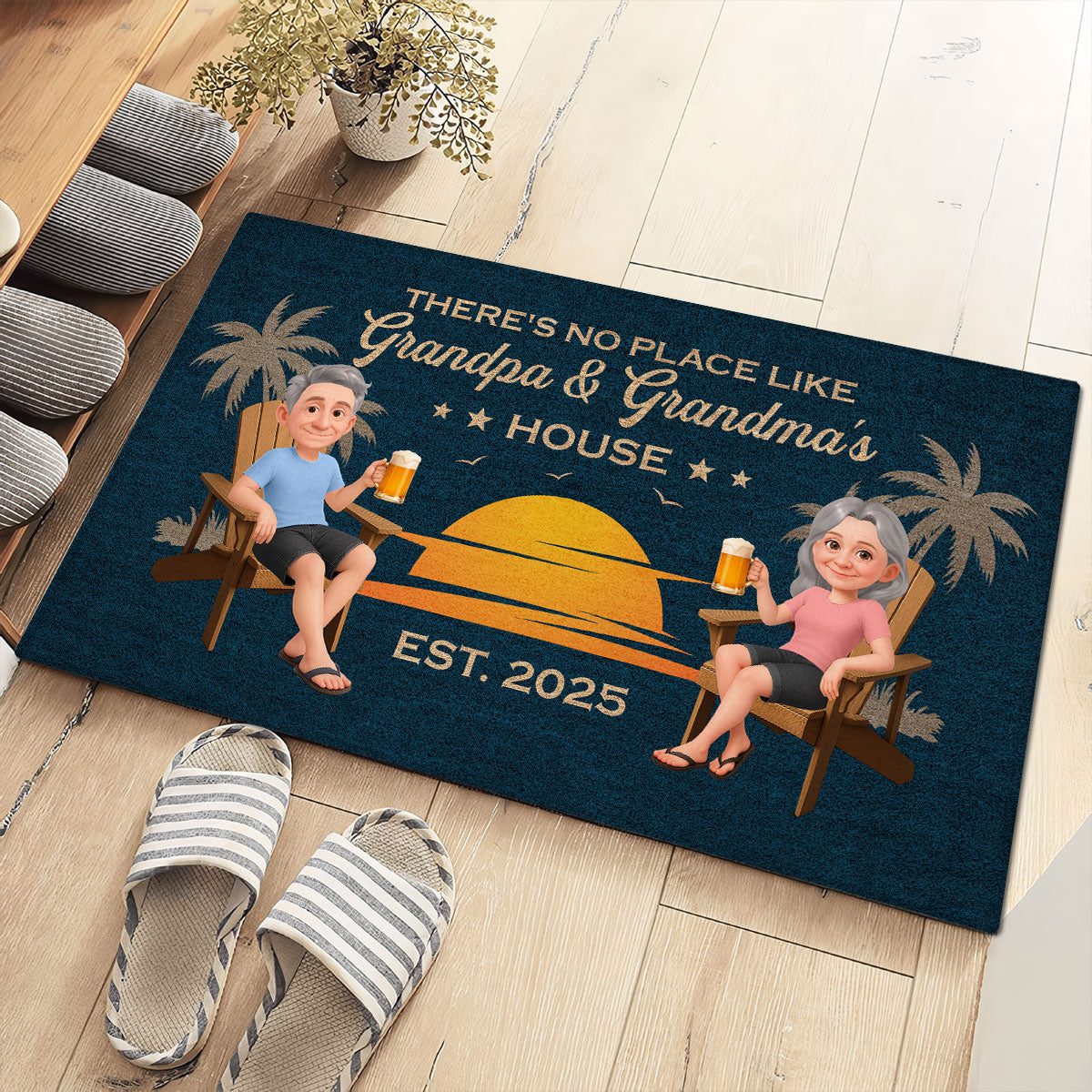 Retro Vintage Summer There's No Place Like Grandpa Grandma Grandparents House Personalized Doormat