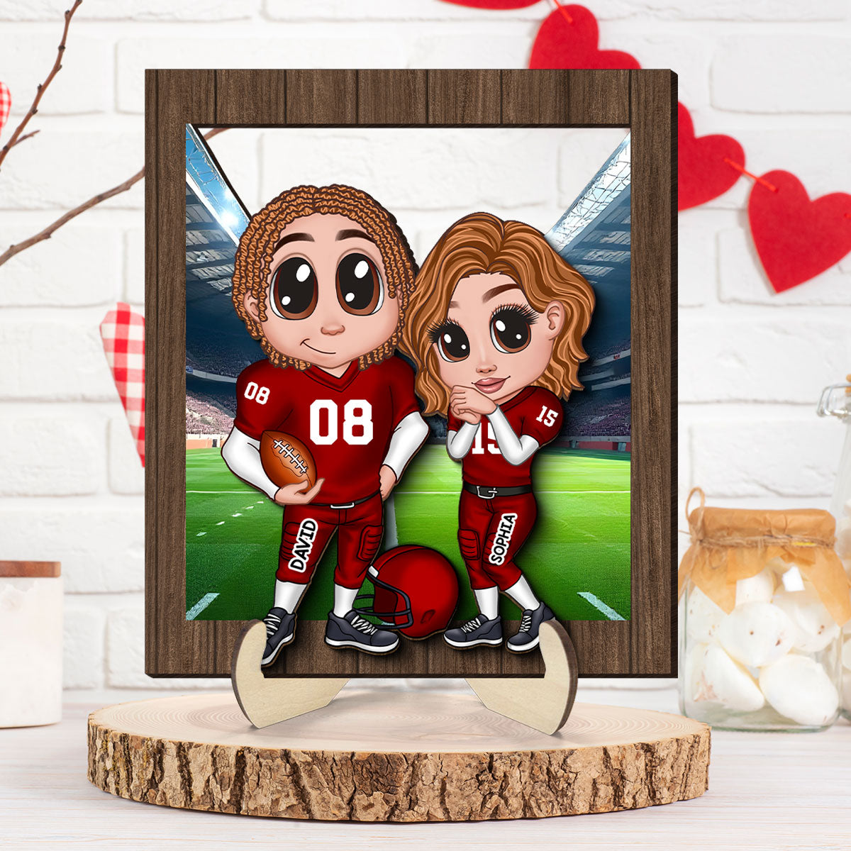 American Football Couple Y2K Style At Field Personalized 2-Layer Wooden Plaque,  Gift for Couples, Gift For Football Fans, Super Bowl 2025