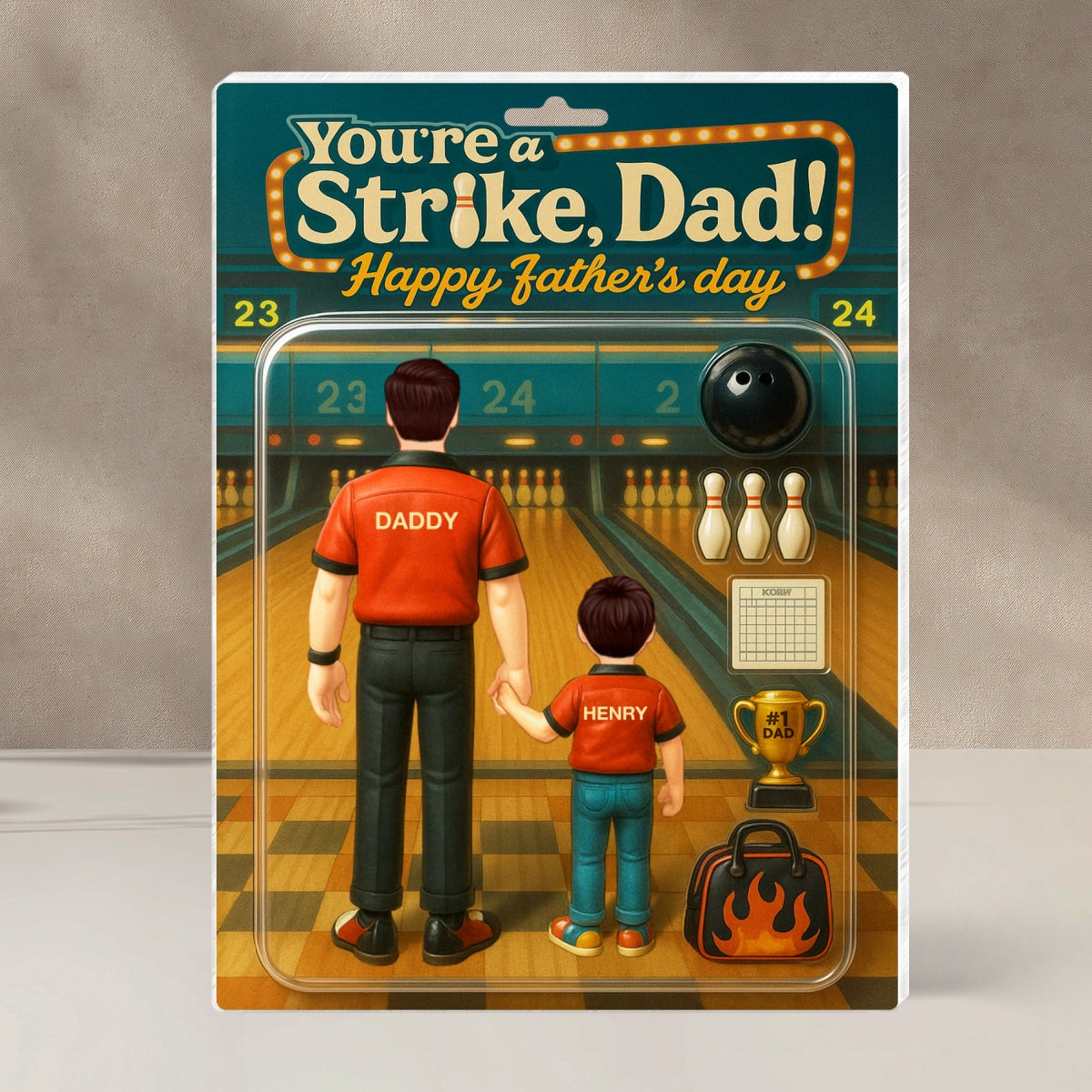 You're a Strike Dad Bowling Custom Figure Personalized Acrylic Block Plaque, Father's Day Gift for Dad, Gift for Husband