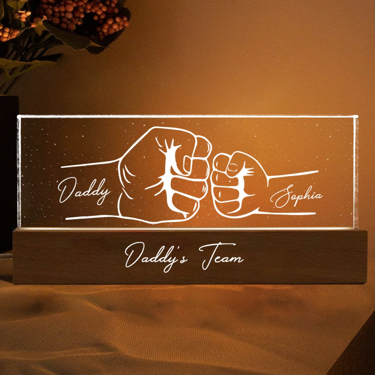 Dad Grandpa And Kids Fist Bump Outline Personalized Acrylic LED Night Light, Unique Father's Day Gift for Dad, Gift for Husband