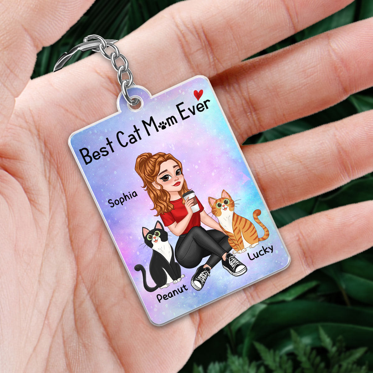 Cat Mom Pretty Cartoon Girl Gift For Cat Lover Favorite Song QR Code Personalized Acrylic Keychain