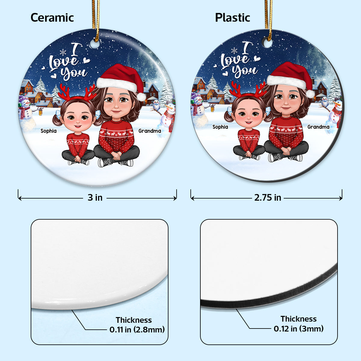 Christmas Grandma & Grandkid Sitting Crossed Legs I Love You Gift For Granddaughter Grandson Personalized Circle Ornament