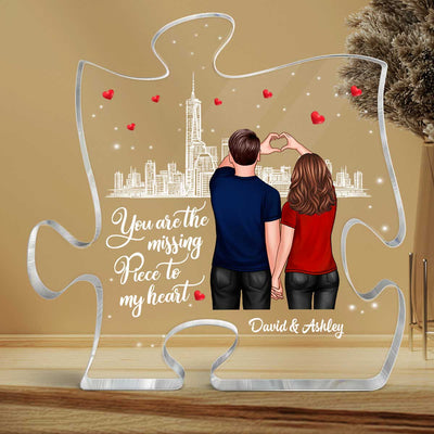 The Missing Piece To My Heart Couple Heart Hands Personalized Puzzle Acrylic Plaque