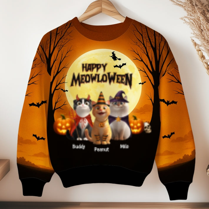 Happy Meowloween Personalized 3D Sweatshirt, Halloween Costume for Cat Lovers