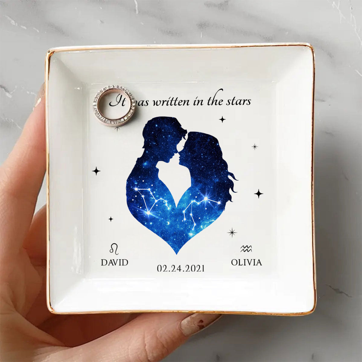 It Was Written In The Stars Hugging Couple Personalized Zodiac Constellation Jewelry Dish, Gift For Bride and Groom, Bridal Shower Gift, Anniversary Gift, Engagement Gift