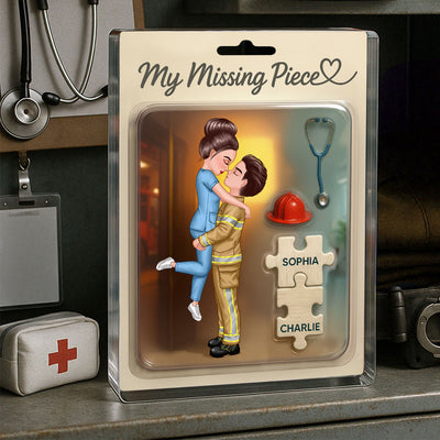 My Missing Piece Firefighter Nurse Doll Couple Personalized Acrylic Block Plaque, Gift for Him, Gift for Her
