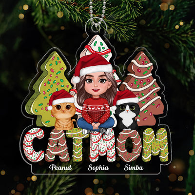 Cat Mom Sitting Christmas Tree Cake Christmas Gifts Personalized Acrylic Ornament