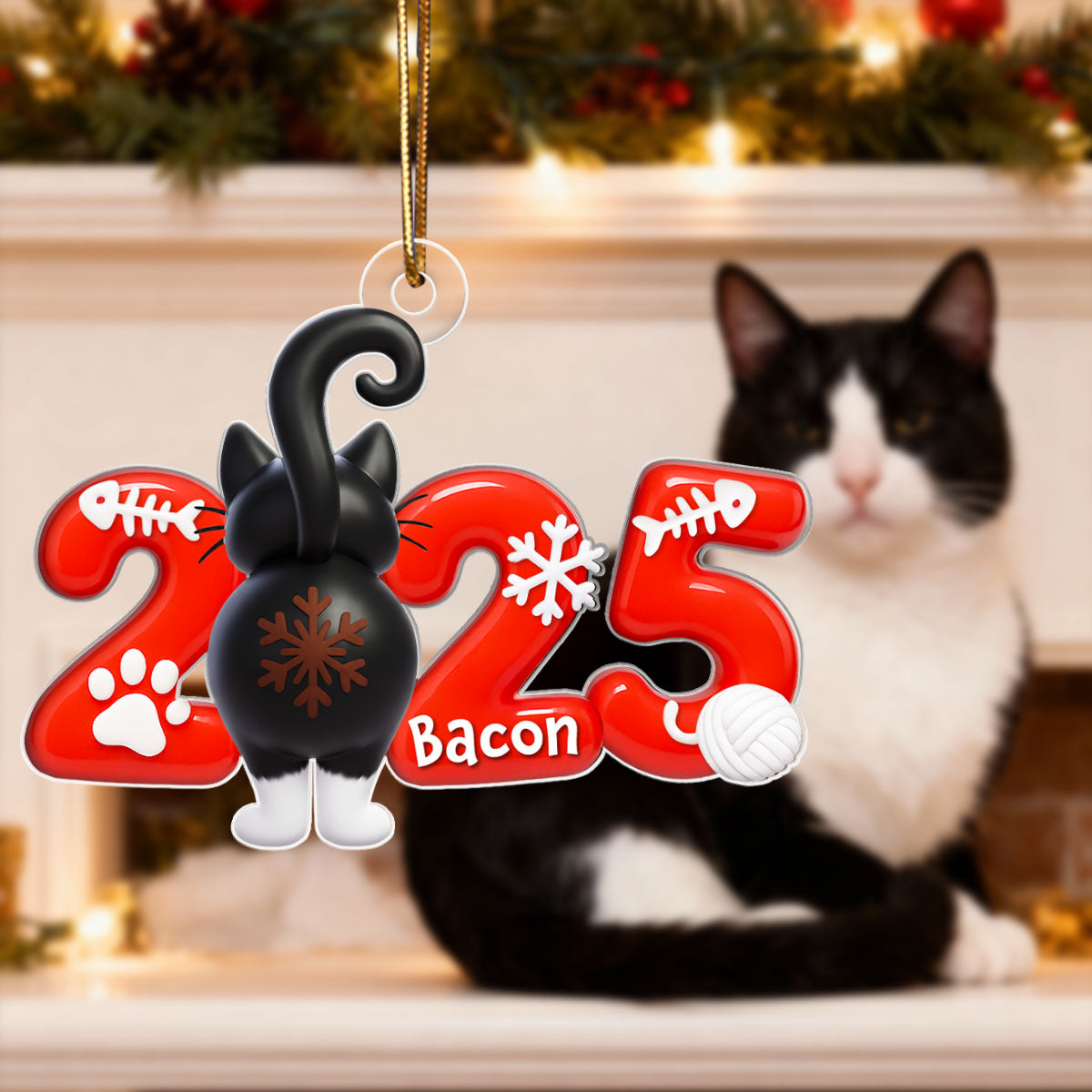 Funny Cat Back View 2025 - Personalized Acrylic Ornament - Christmas Gift for Cat Moms, Cat Dads, Cat Lovers