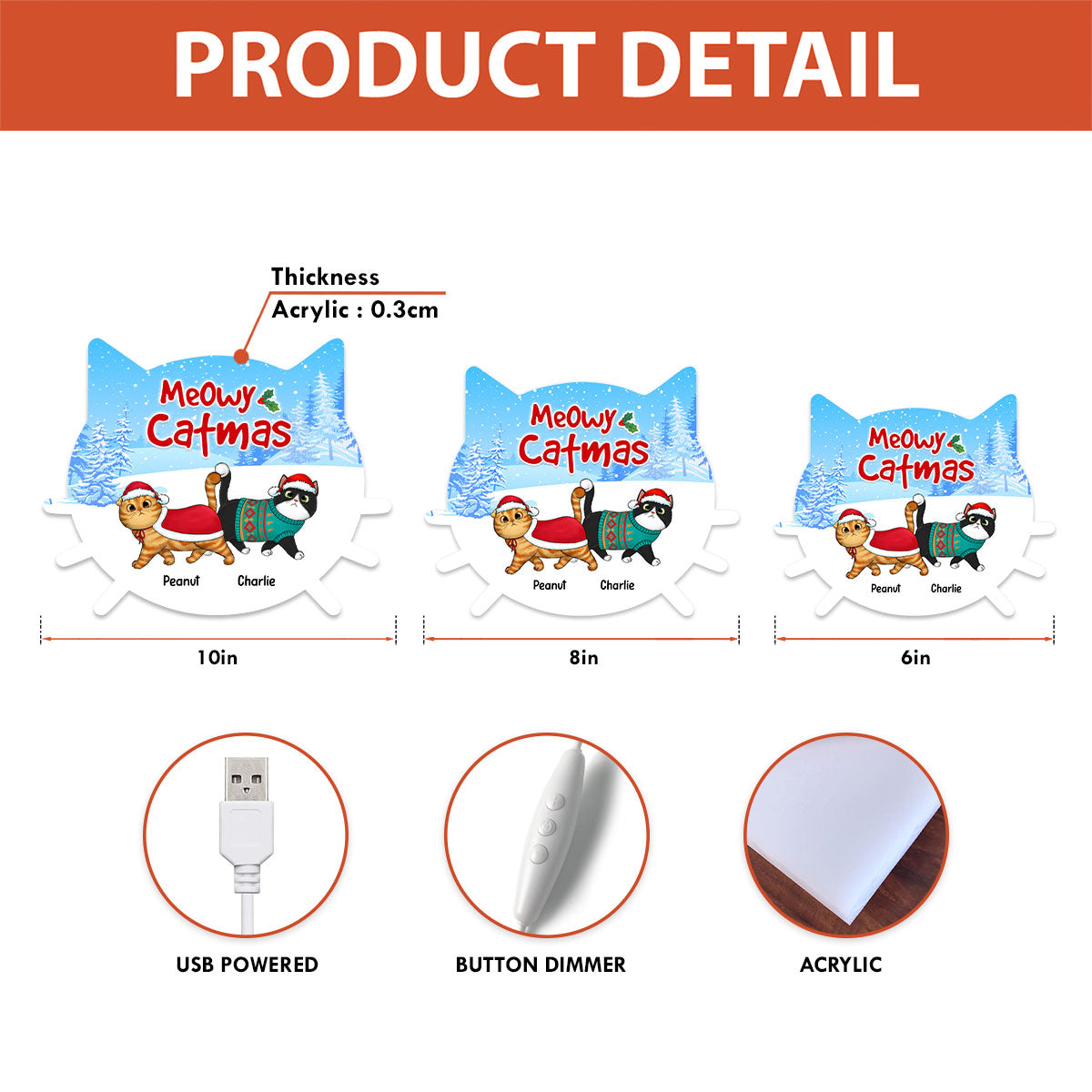 Walkin' In Winter Wonderland Fluffy Cats - Personalized Light Box - Gift For Cat Lovers, Christmas Decoration
