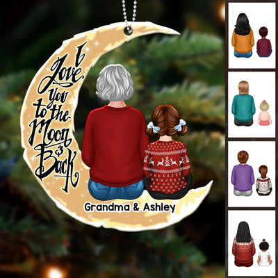 Grandma Grandkids On Moon Personalized Wooden Ornament