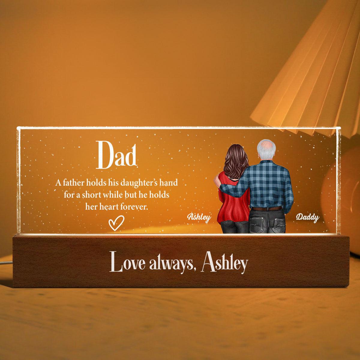 Father Daughter, Son Standing Back View Personalized Acrylic LED Night Light, Unique Father's Day Gift for Dad