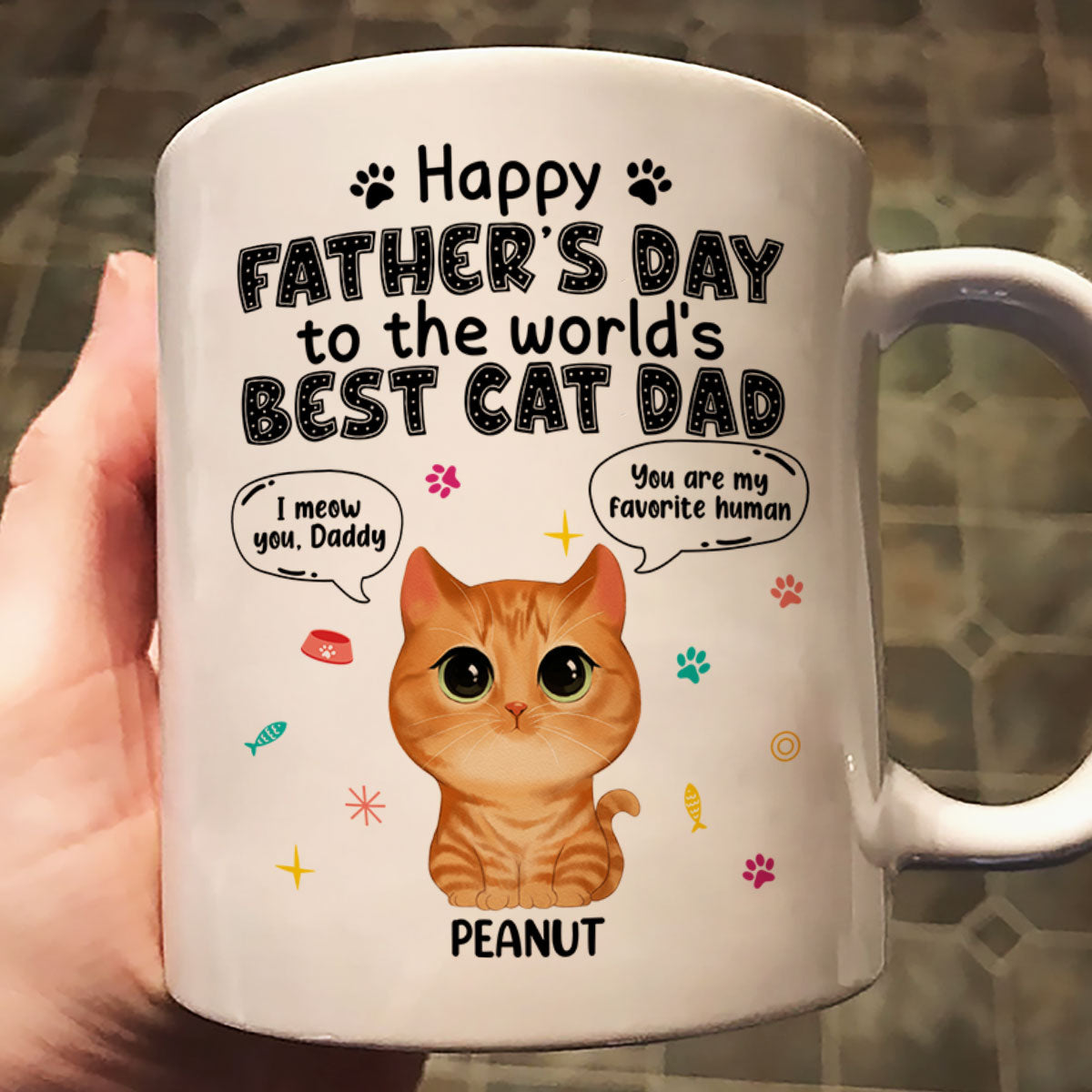 Watercolor Cute Cats Happy Father‘s Day Cat Dad Personalized Mug