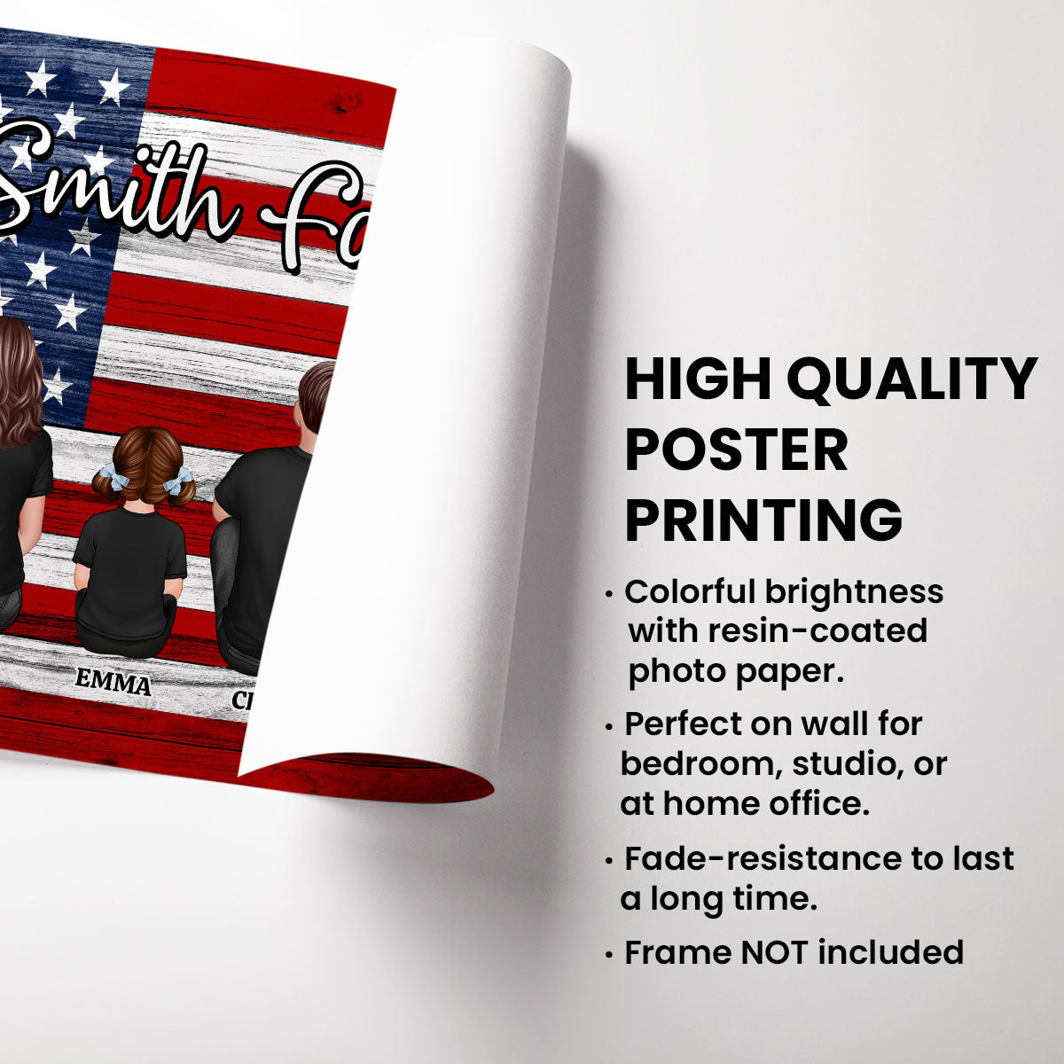 Nation Flag Family Dad Mom Kids Dogs Cats Personalized Poster, Gift For Proud American Dad, Husband, Grandpa