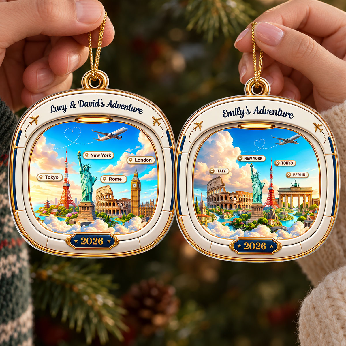 Travel Destination Landmarks Landscape From Airplane Window 2D Flat Printed - Personalized Acrylic Ornament - Traveling Destination Keepsake, Christmas Gift For Traveling Lovers