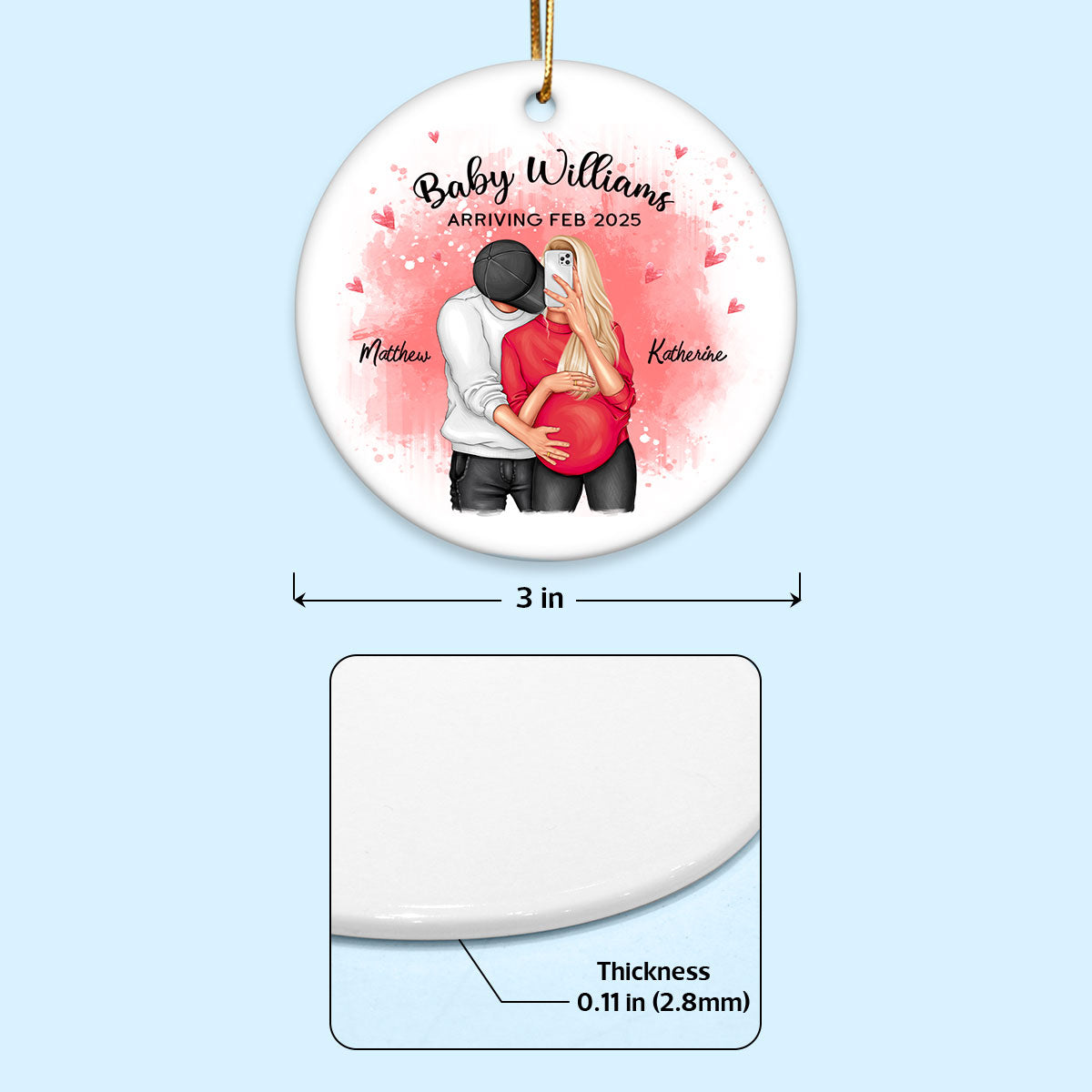 Personalized Hugging Pregnant Couple Ornament, Expecting Family, Baby Coming Soon, Pregnancy Announcement Personalized Ornament