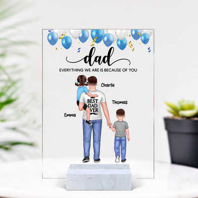 Dad Holding Kids Blue Balloon Personalized Acrylic Plaque