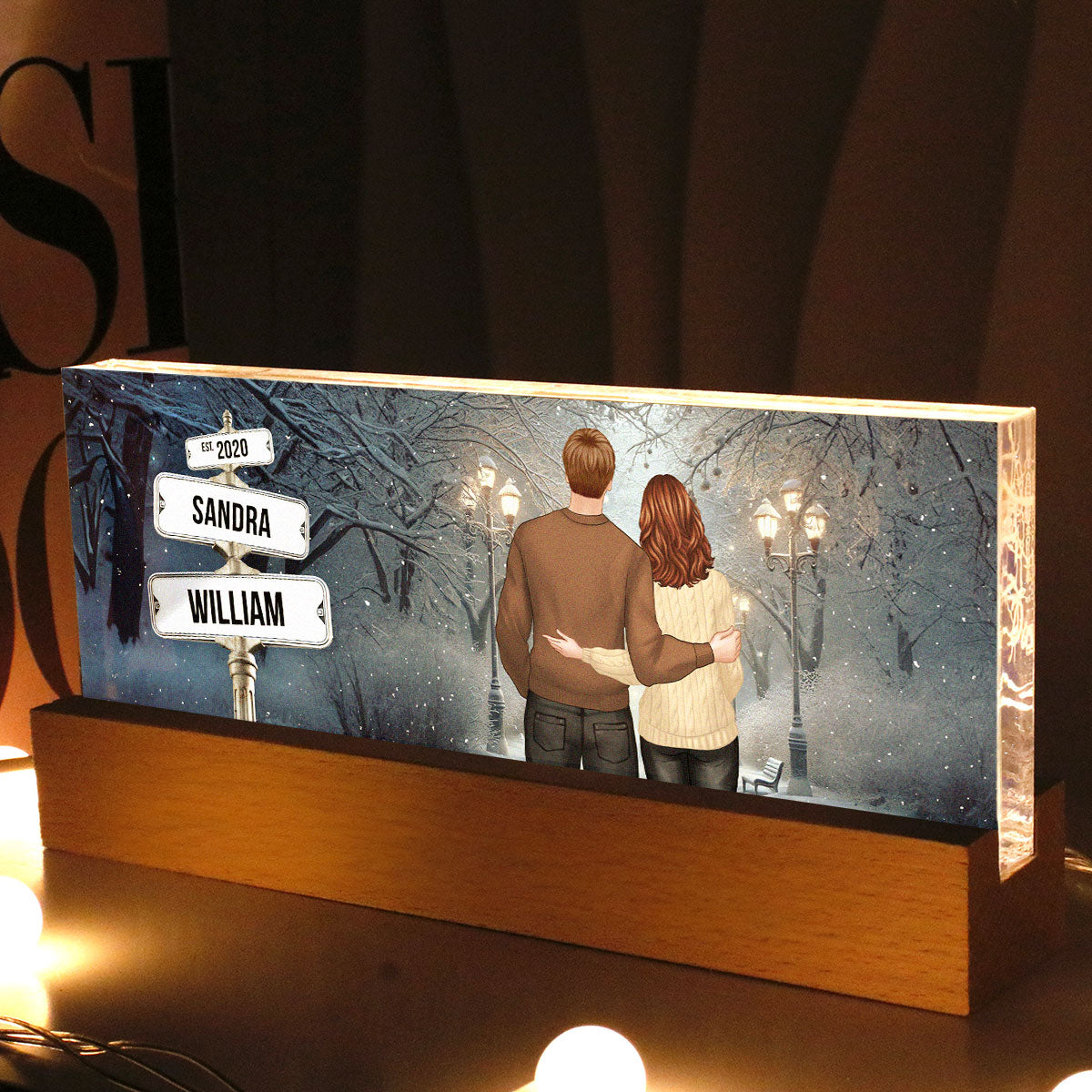 Winter Days Crossroads Street Sign Couple AcrylicLED Night Light For Couples, Best Personalized Gift For Couples, Cozy House Bedroom Decor For Couples, Best Valentines Day Gift for Girlfriend, For Boyfriend