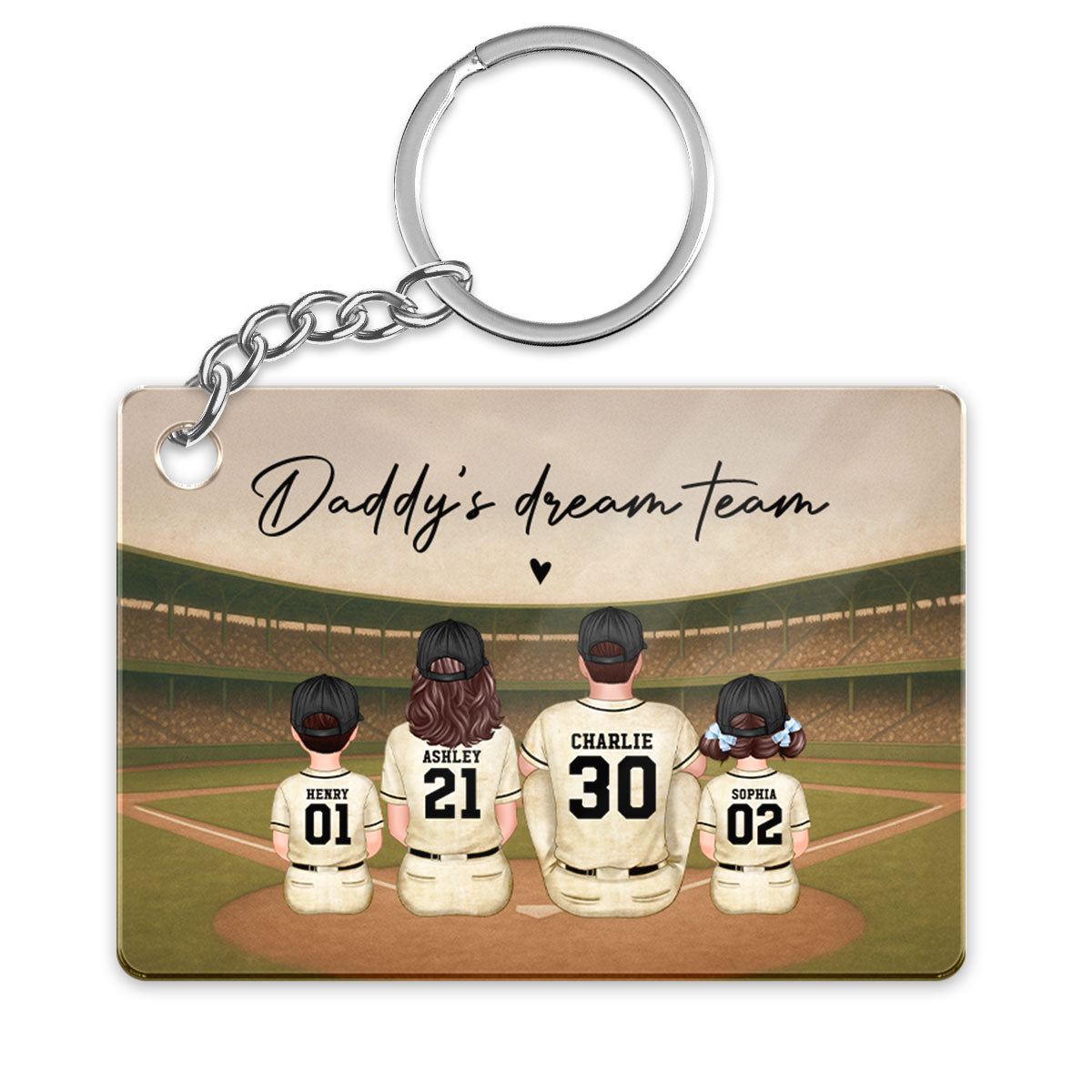 Retro Vintage Baseball Daddy's Dream Team Personalized Acrylic Keychain, Gift For Dad