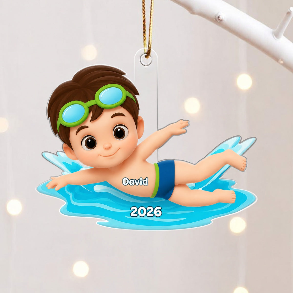 Swimming Boy Girl 3D Effect - Personalized Acrylic Ornament - Christmas Gift for Son Daughter Grandson Granddaughter