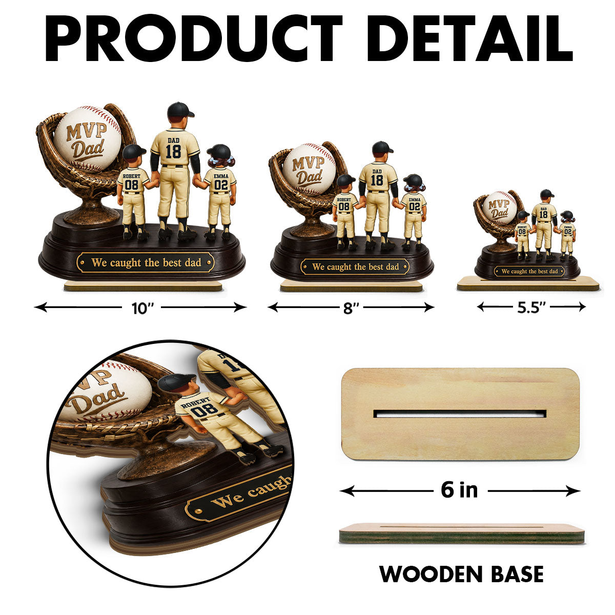 We Caught the Best Dad Baseball Trophy - Personalized 2-Layered Wooden Plaque - Father's Day Gift for Dad, Husband