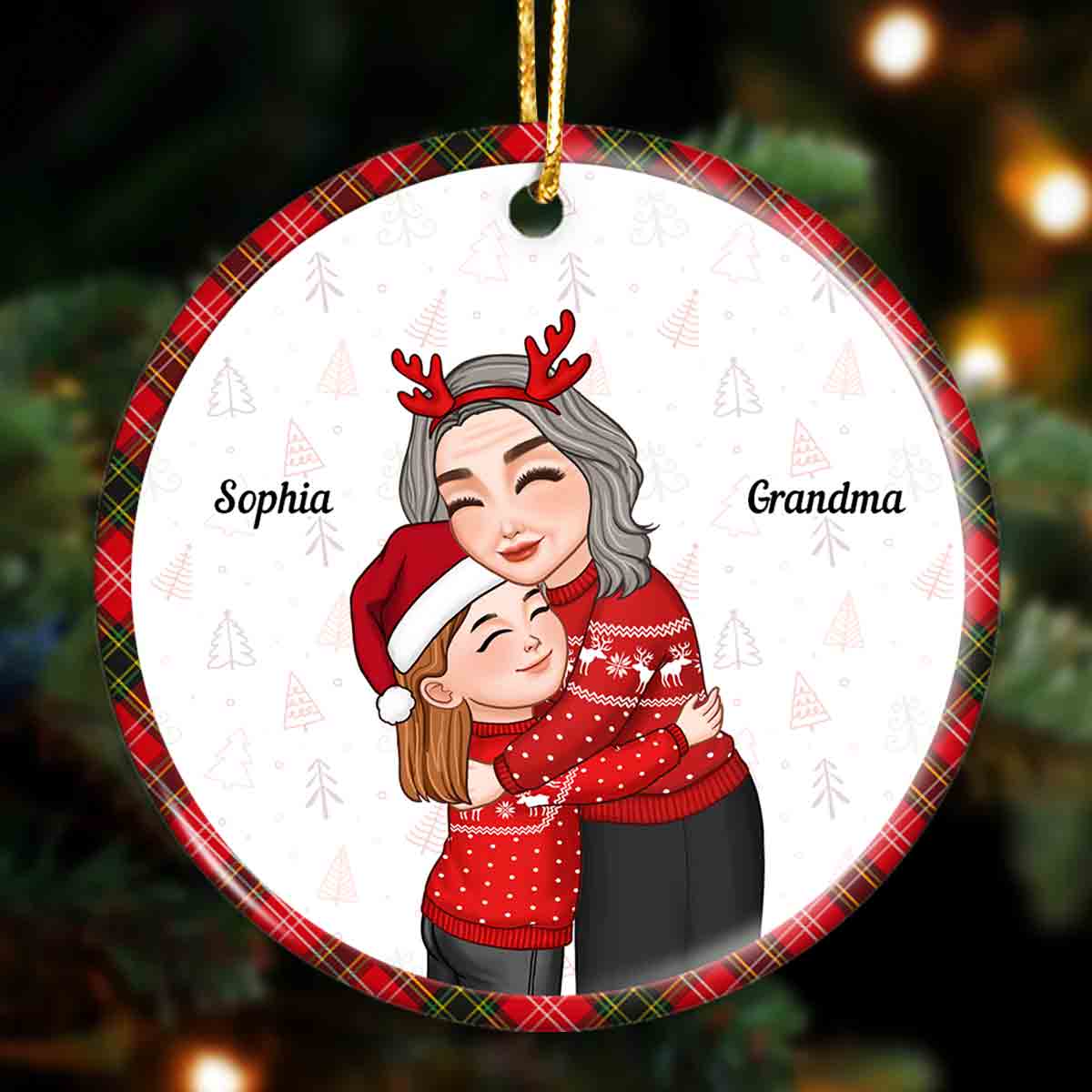 Grandma Grandkid Hugging Christmas Gift For Grandson Granddaughter Personalized Circle Ornament