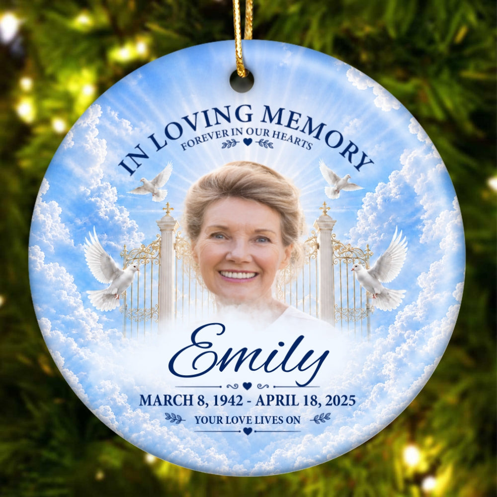In Loving Memory Your Love Lives On - Personalized Ceramic Ornament - Memorial Gift, Funeral Keepsake
