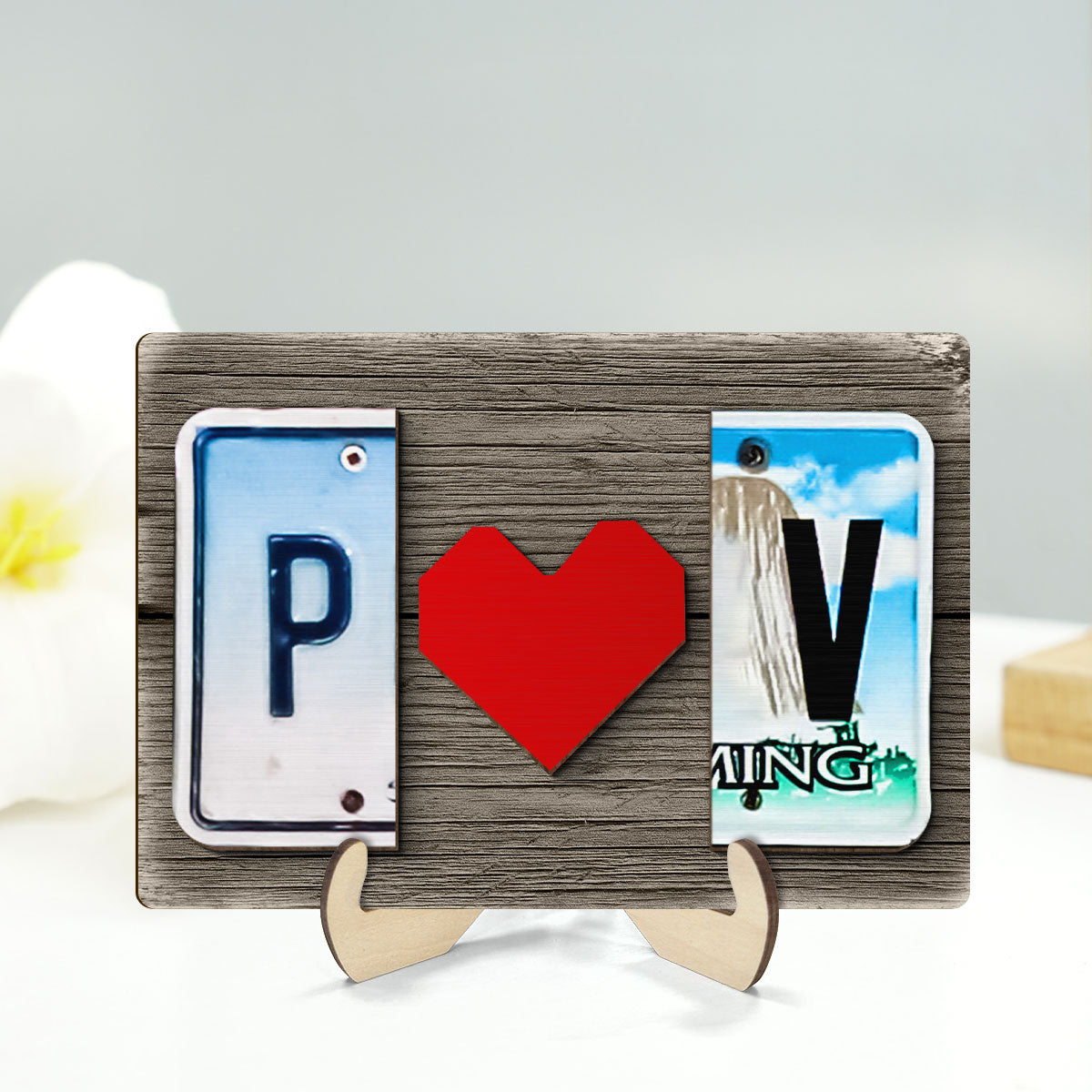 Custom License Plate Initials Couple with Red Heart Personalized Gift for Him for Her