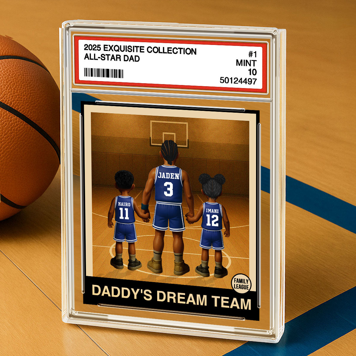 Basketball No. 1 Dad Man & Kids Trading Card Style Personalized Acrylic Block Plaque