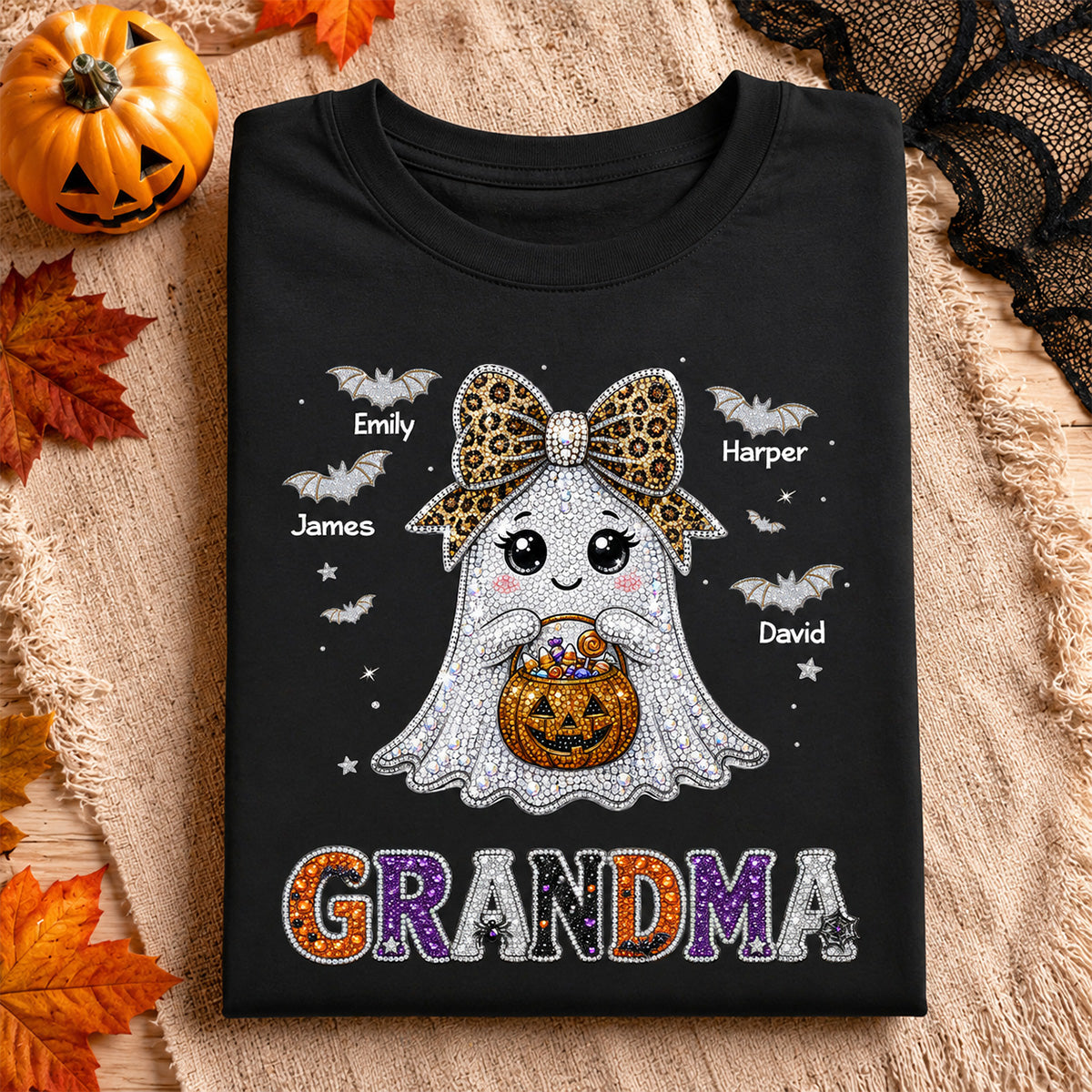 Boo Grandma Halloween Rhinestones Effect - Personalized Shirt - Halloween Gift For Grandma