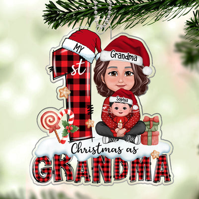 My First Christmas As Grandma Woman Kid Crossed Legs Personalized Acrylic Ornament