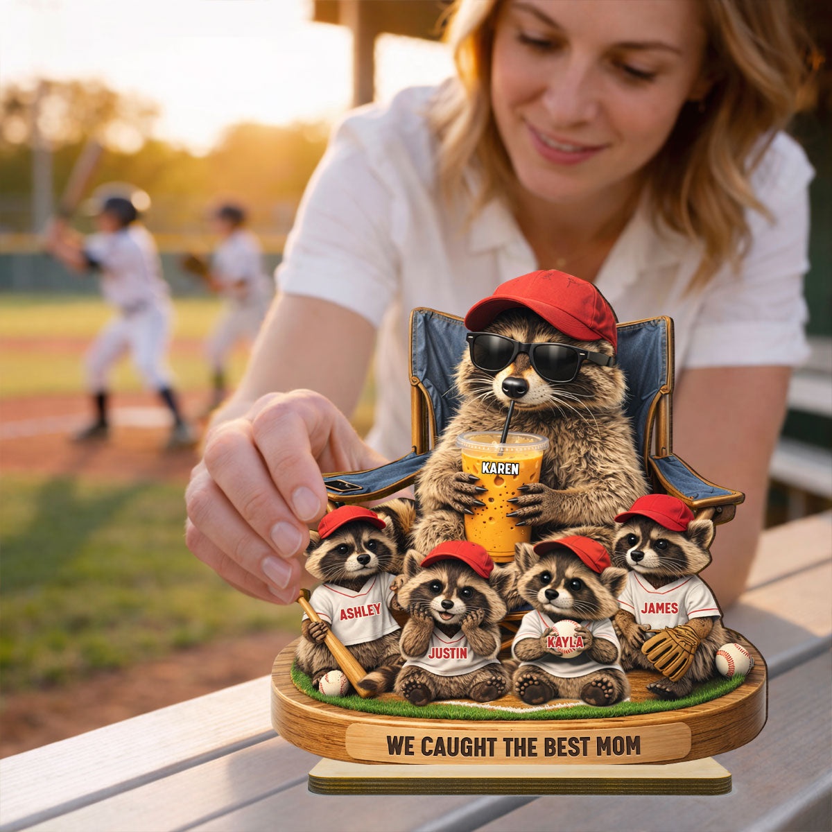 Raccoon We Caught the Best Mom - Personalized 2-Layered Wooden Plaque - Mother's Day Gift for Mom, Wife