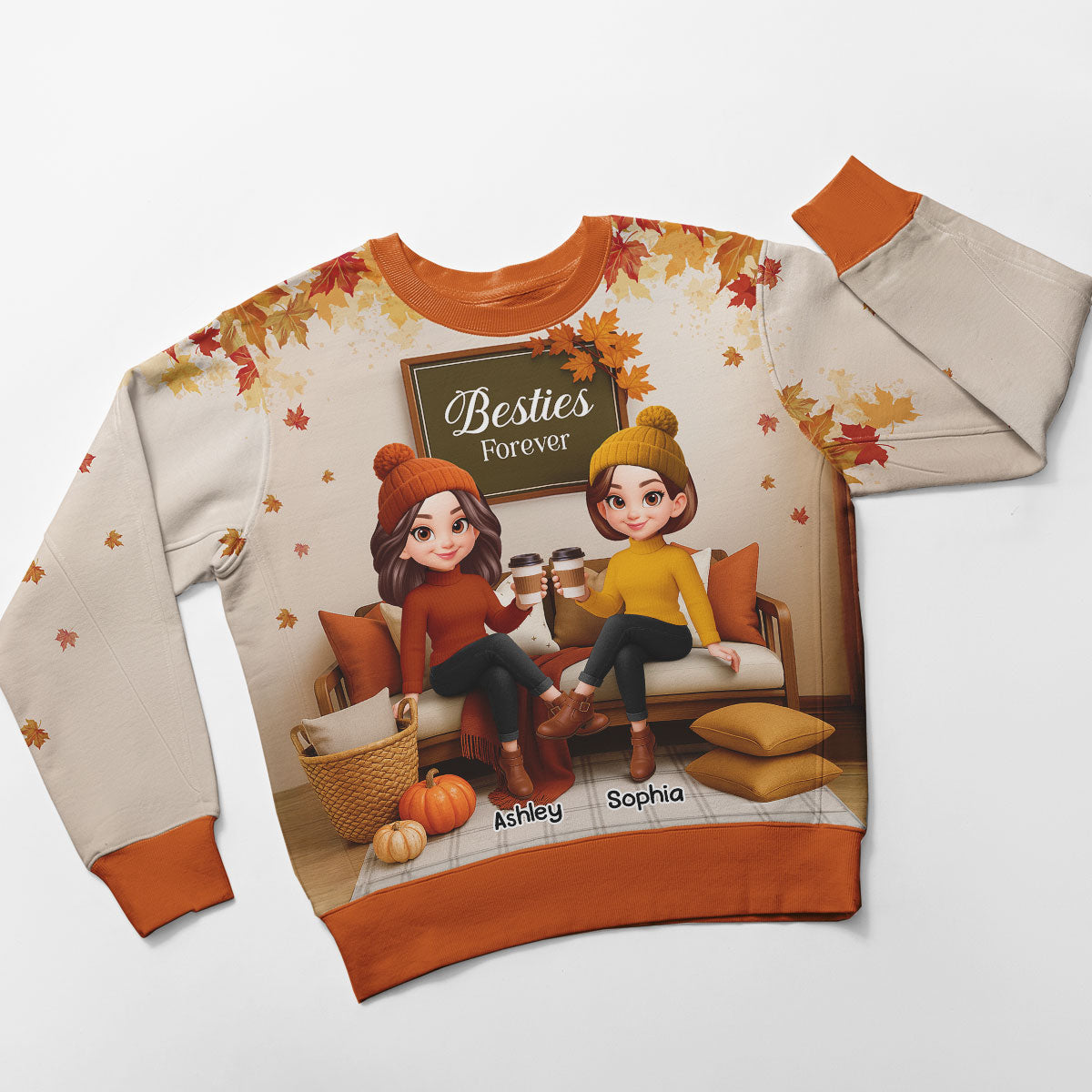 Fall Season Besties Sisters Sitting On Cozy Sofa Personalized 3D Sweatshirt