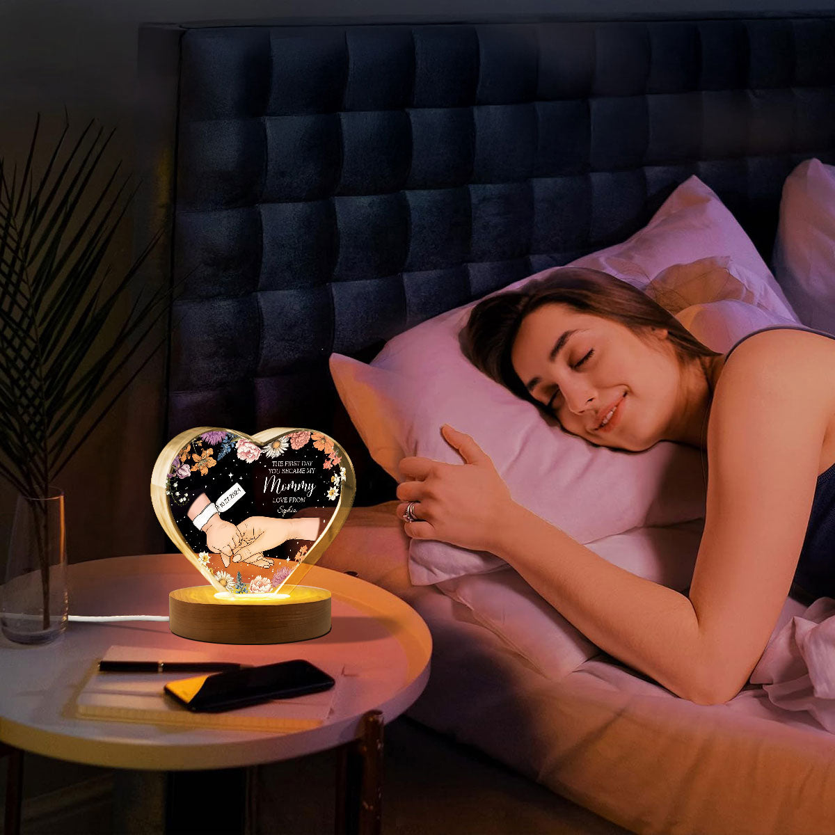 The First Day You Became My Mommy Personalized Premium Heart Crystal LED, Free Shipping Included,  Gift for her, Gift for New Mom