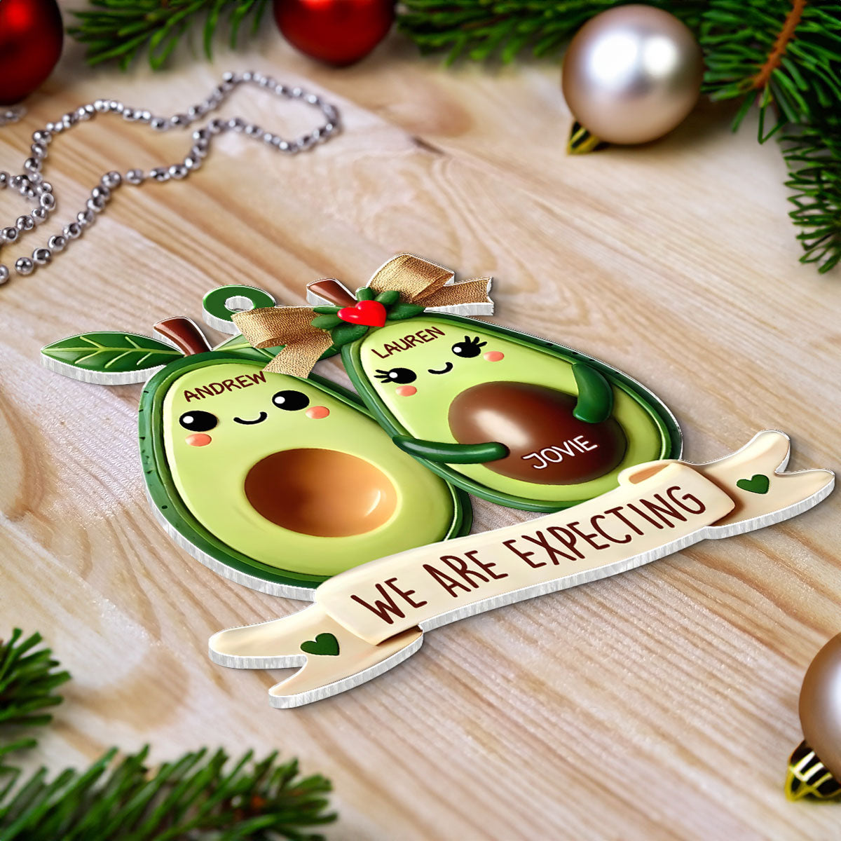 Avocado Expecting Parents With Kids Personlized Acrylic Ornament, Christmas Gift For New Mom New Parents