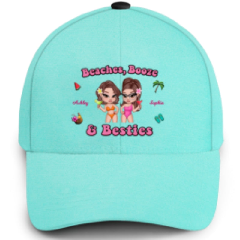 Beaches Booze & Besties, Summer Vibe Personalized Classic Cap, Gift For Best Friends