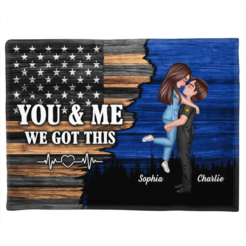 Hero Couple Hugging Kissing Half Flag Gift by Occupation Gift For Her Gift For Him Personalized Fleece Blanket