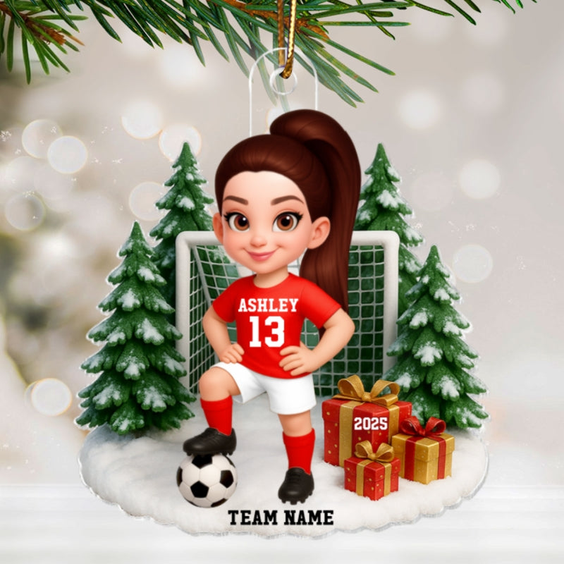 3D Effect Christmas Soccer Player - Personalized Acrylic Ornament - Gift For Soccer Players, School Soccer Team