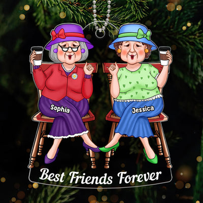 Cool Old Friends Sitting Christmas Gift For Best Friends Besties Personalized Acrylic Ornament