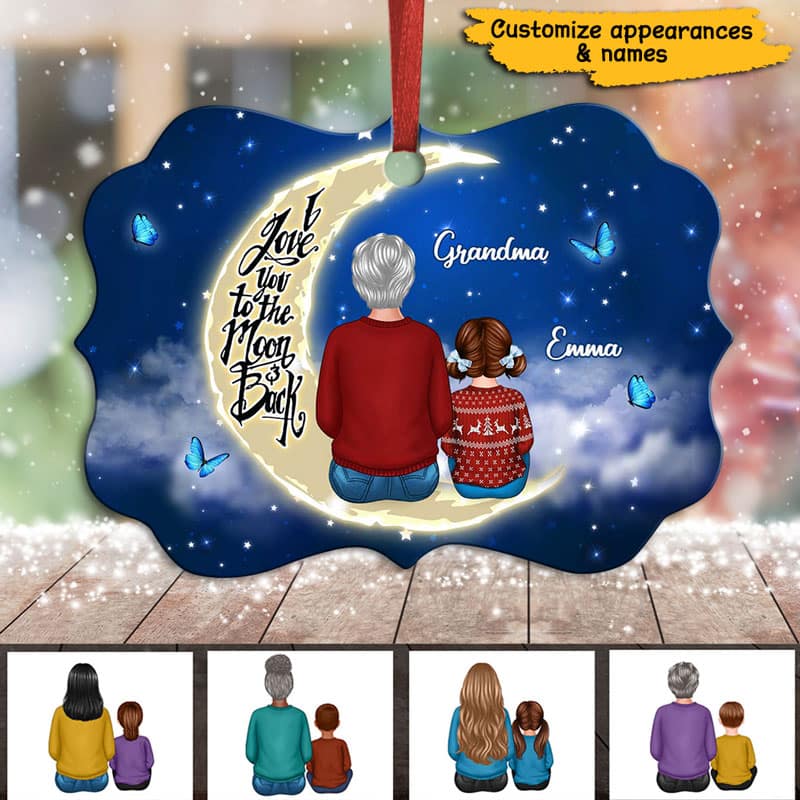 Grandma Grandkids On Moon Personalized Christmas Ornament