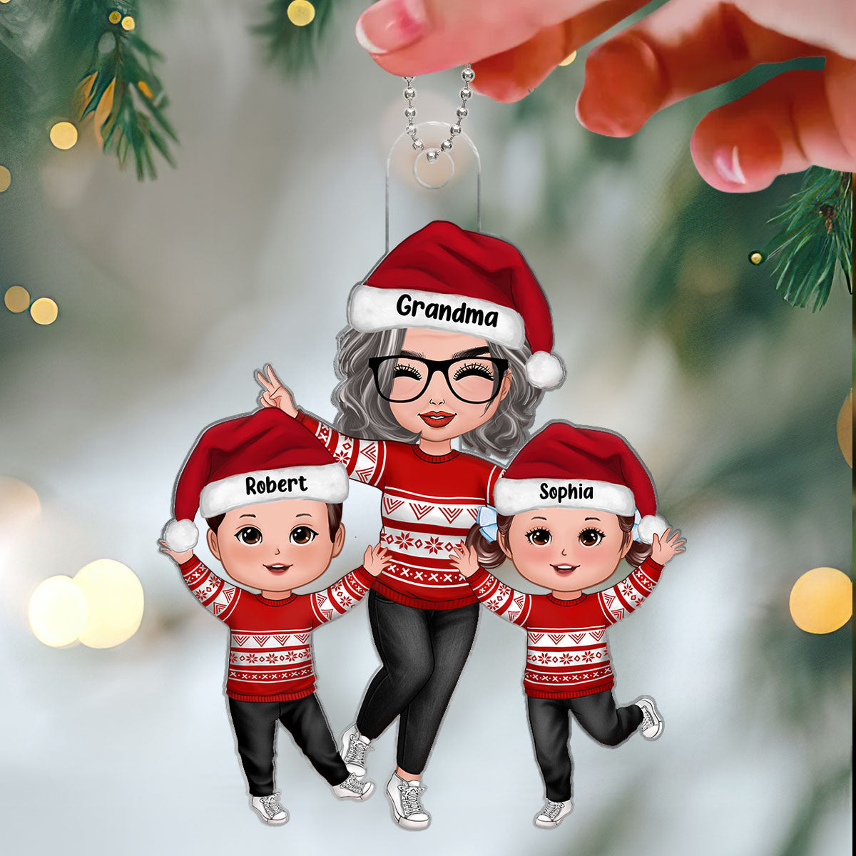 Happy Christmas Doll Grandma Grandkids Gift For Grandma Granddaughter Grandson Personalized Acrylic Ornament