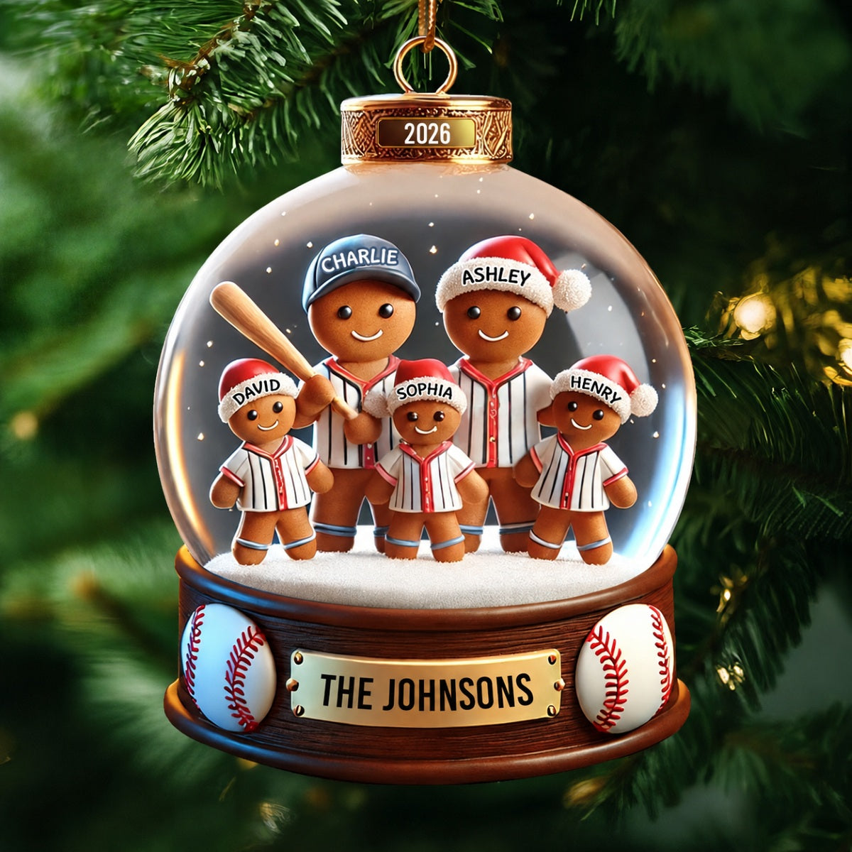 Baseball Gingerbread Family Sport Lover 3D Effect Personalized Acrylic Ornament, Unique 2024 Christmas Gift For Family