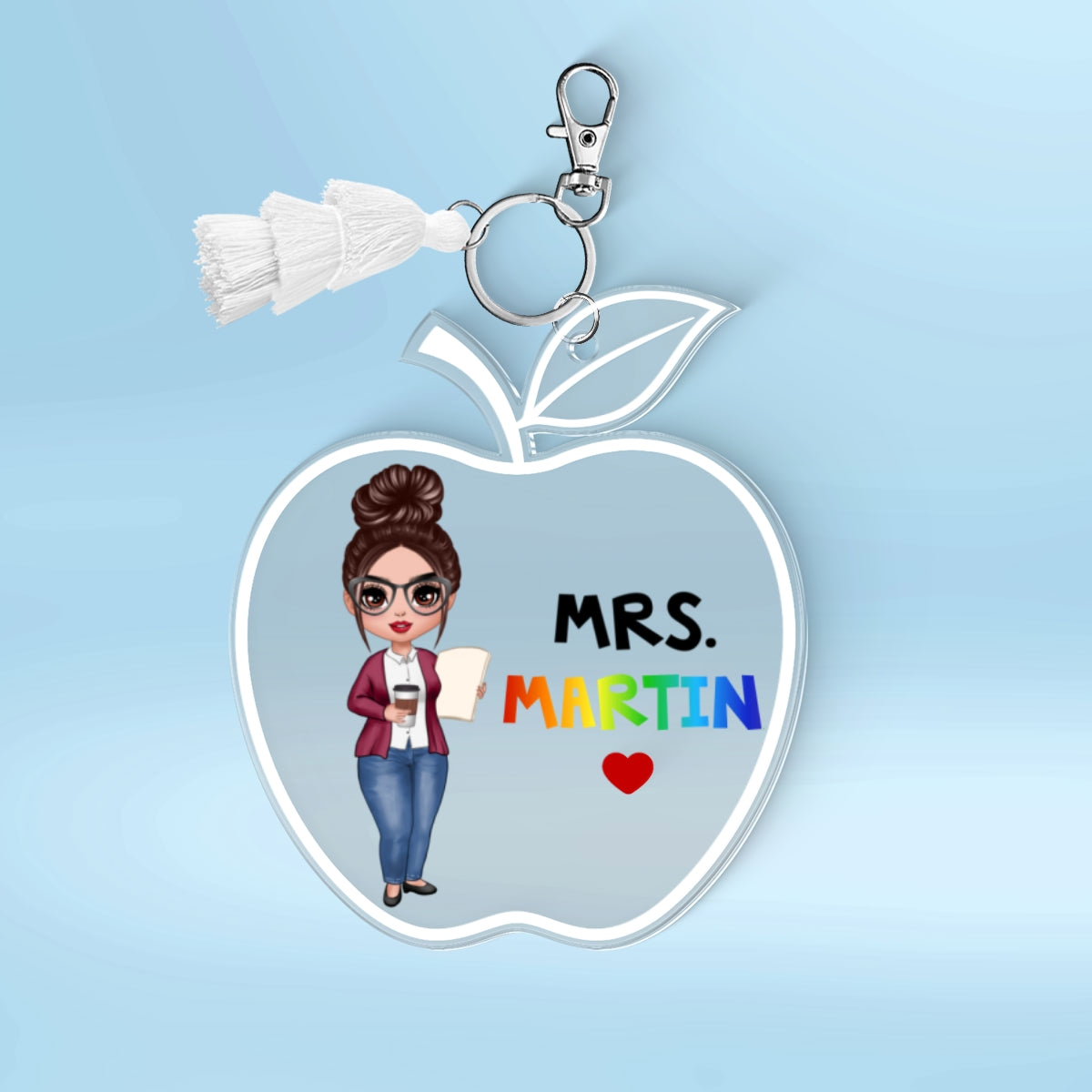 Doll Teacher Apple Shaped Personalized 2-Layer Acrylic Keychain