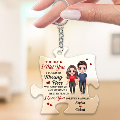 Doll Couple Standing Found My Missing Piece Anniversary Gift For Him For Her Personalized Acrylic Keychain