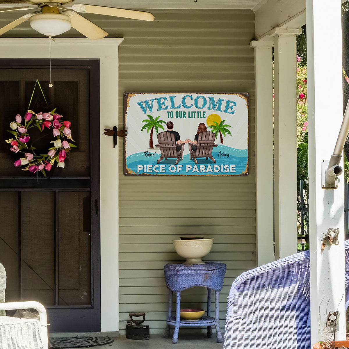 Couple Welcome To Our Little Piece of Paradise Personalized Metal Sign