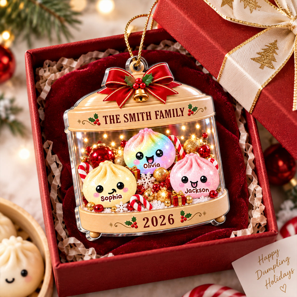 Cute Dumpling Family 2D Flat – Personalized Acrylic Ornament – Squishy Lover Christmas Keepsake 2026