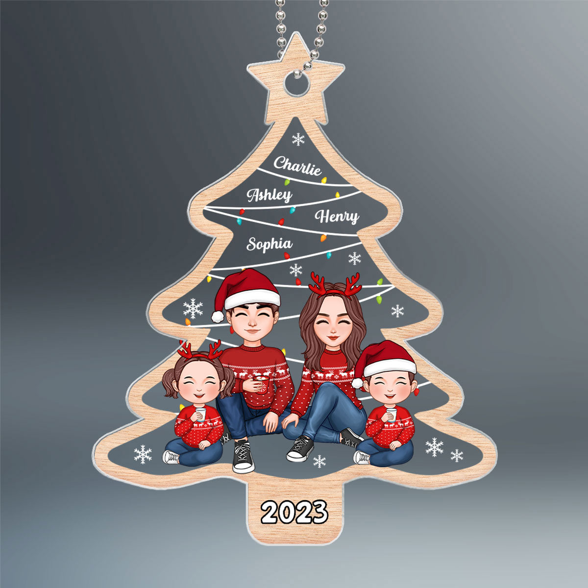 Christmas Tree Swirl Family Member Personalized Acrylic Ornament